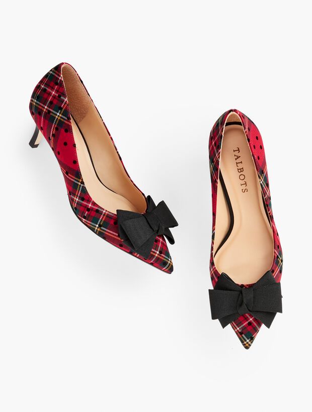 Erica Bow Tartan Plaid Kitten Heel Pumps | Talbots