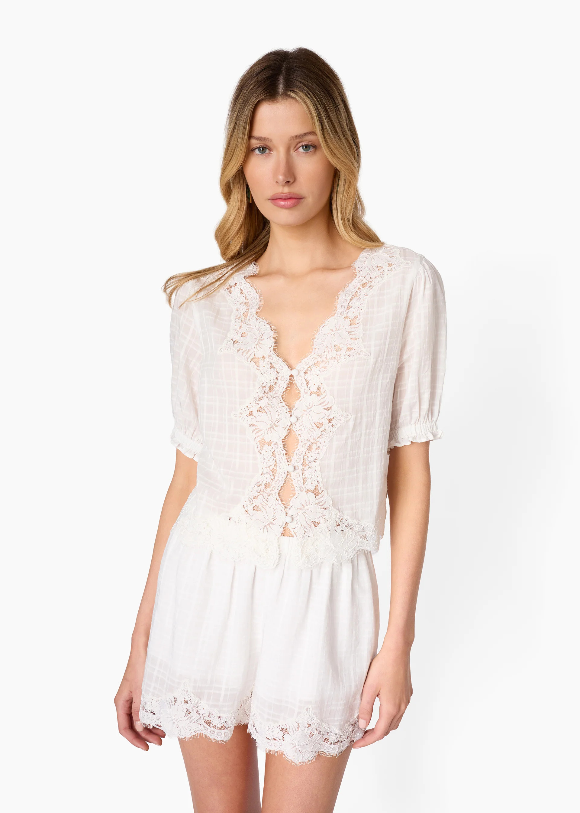Junie Cotton Plaid Top White | CAMI NYC