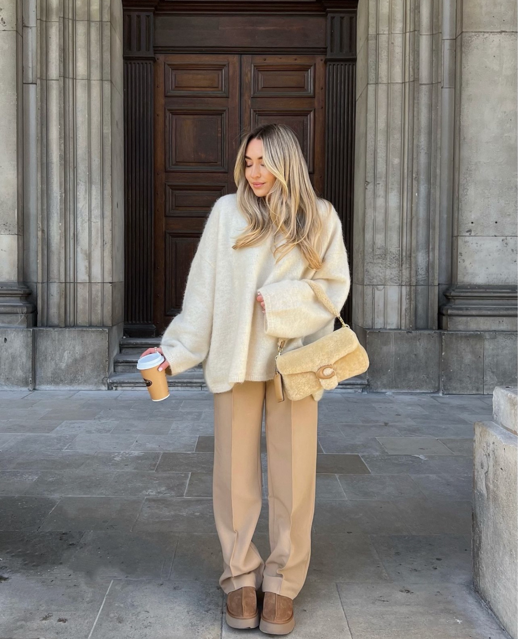Favourite Autumn Looks 10 - the ultimate cosy neutral fit in my favourite shades of beige and cream 🍦 cosy mohair jumper, shearling bag and tailored trousers 

#LTKautumn