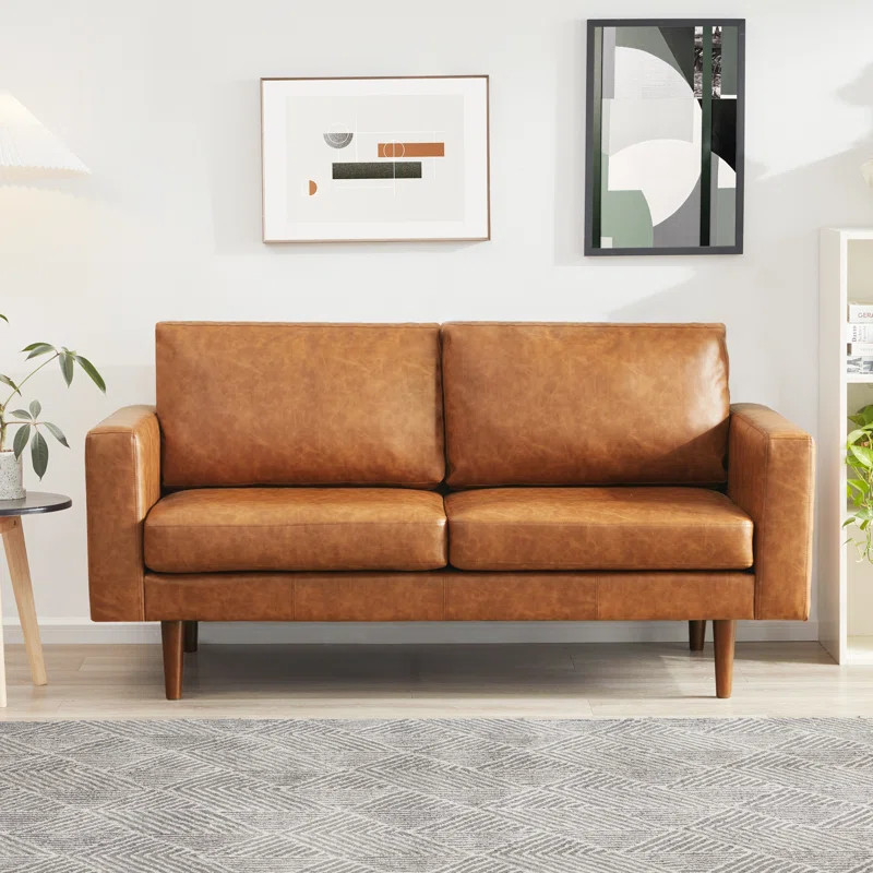 Derinna 65" Faux leather Square Arm Loveseat with Reversible Cushions | Wayfair North America