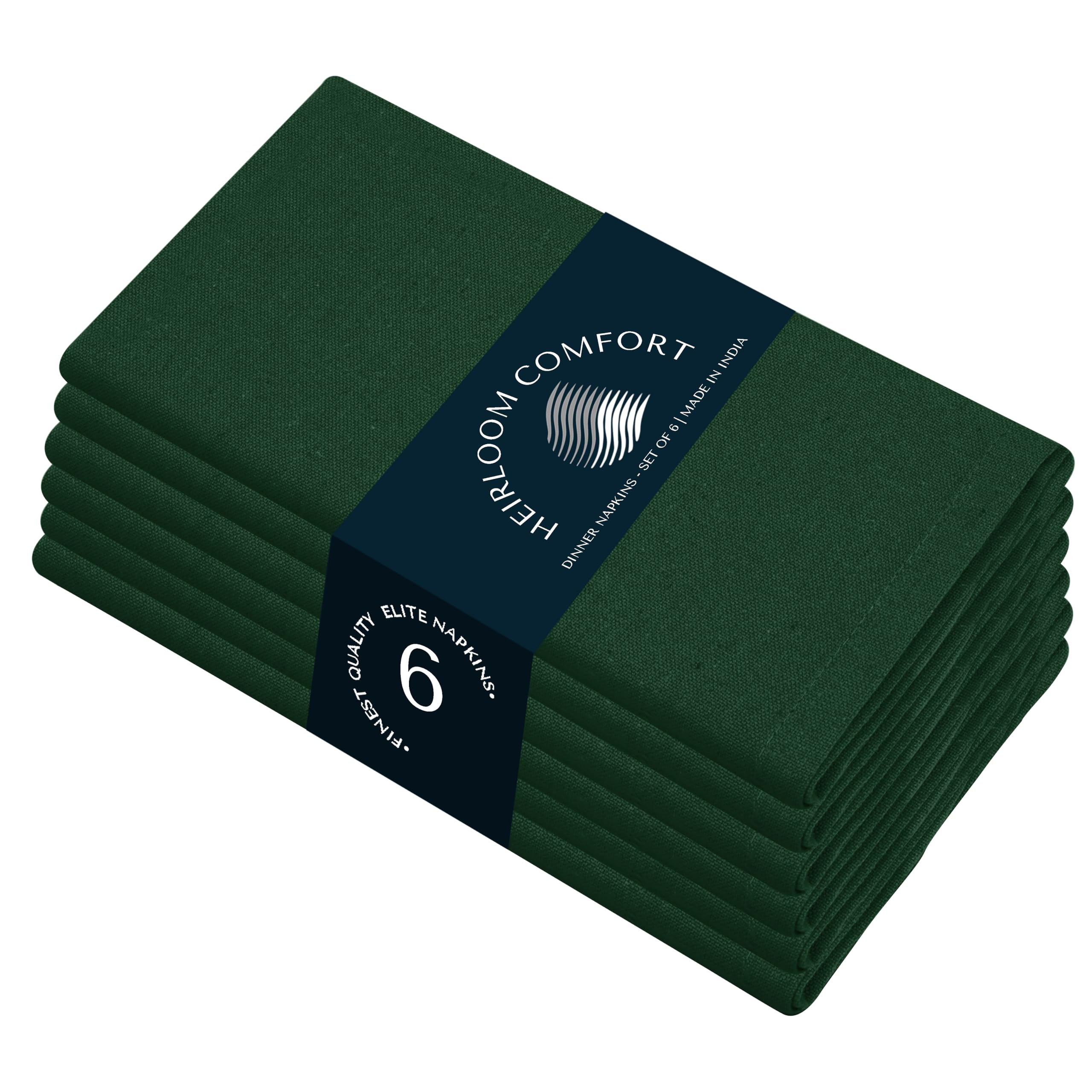 HEIRLOOM COMFORT Green Cloth Dinner Napkins Set of 6, 100% Cotton, 43x43 cm, Soft, Washable, Reus... | Amazon (UK)