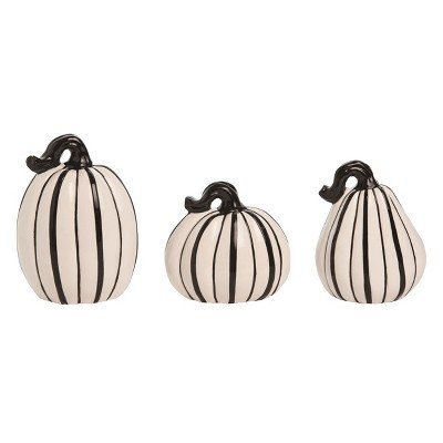Transpac Dolomite Slim Black and White Pumpkins Set of 3 for Halloween Decorative Objects | Target