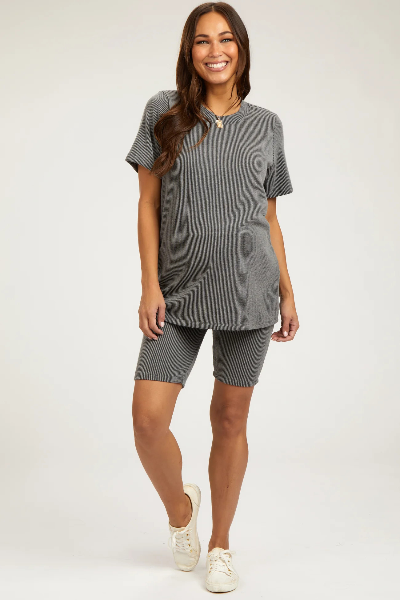 Charcoal Ribbed Biker Shorts Maternity Set | PinkBlush Maternity