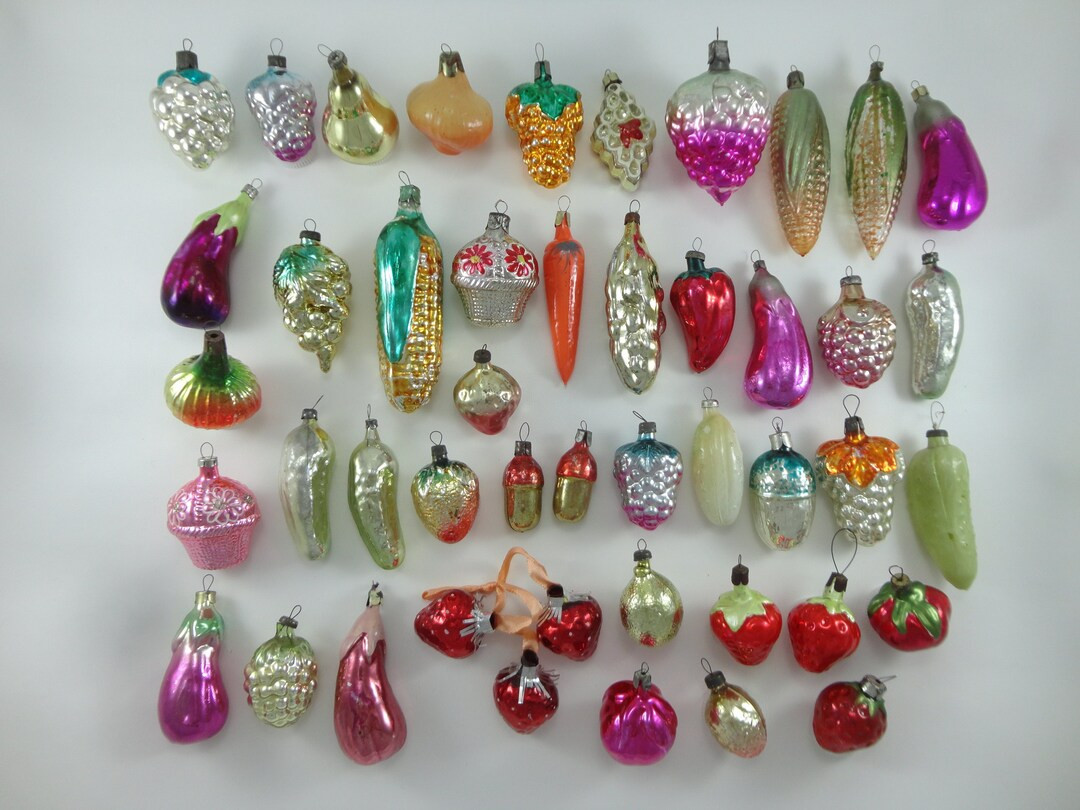 VEGETABLES. Glass Ornaments. Berries, Grape, Acorn, Cucumber, Eggplant, Corn, Carrot, Pepper. Vin... | Etsy (US)