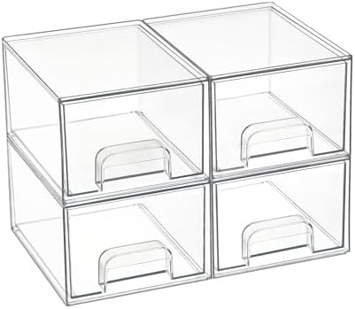 Vtopmart 4 Pack Small Clear Stackable Storage Drawers,Acrylic Bathroom Makeup Organizer,Plastic S... | Amazon (US)