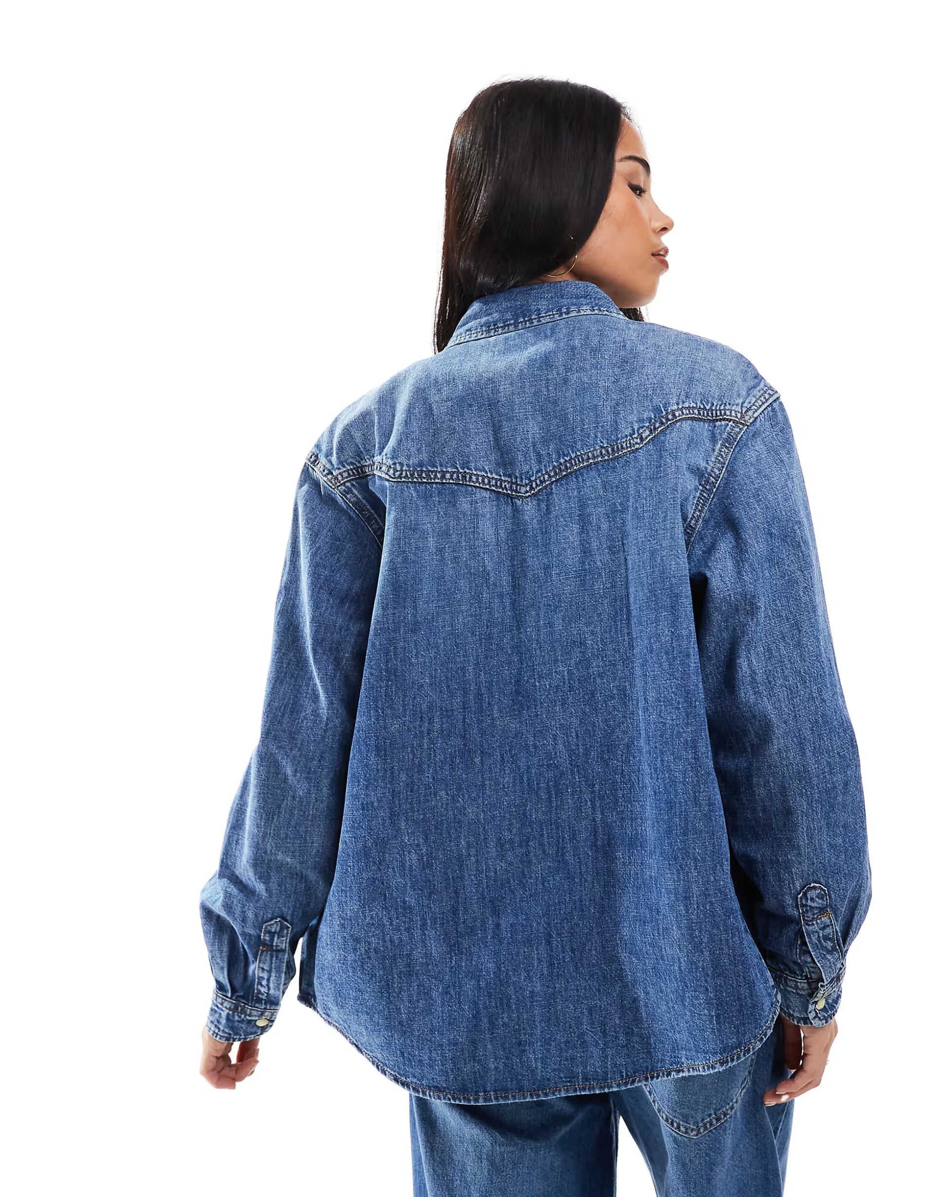 ONLY western detail denim shirt in mid blue | ASOS (Global)