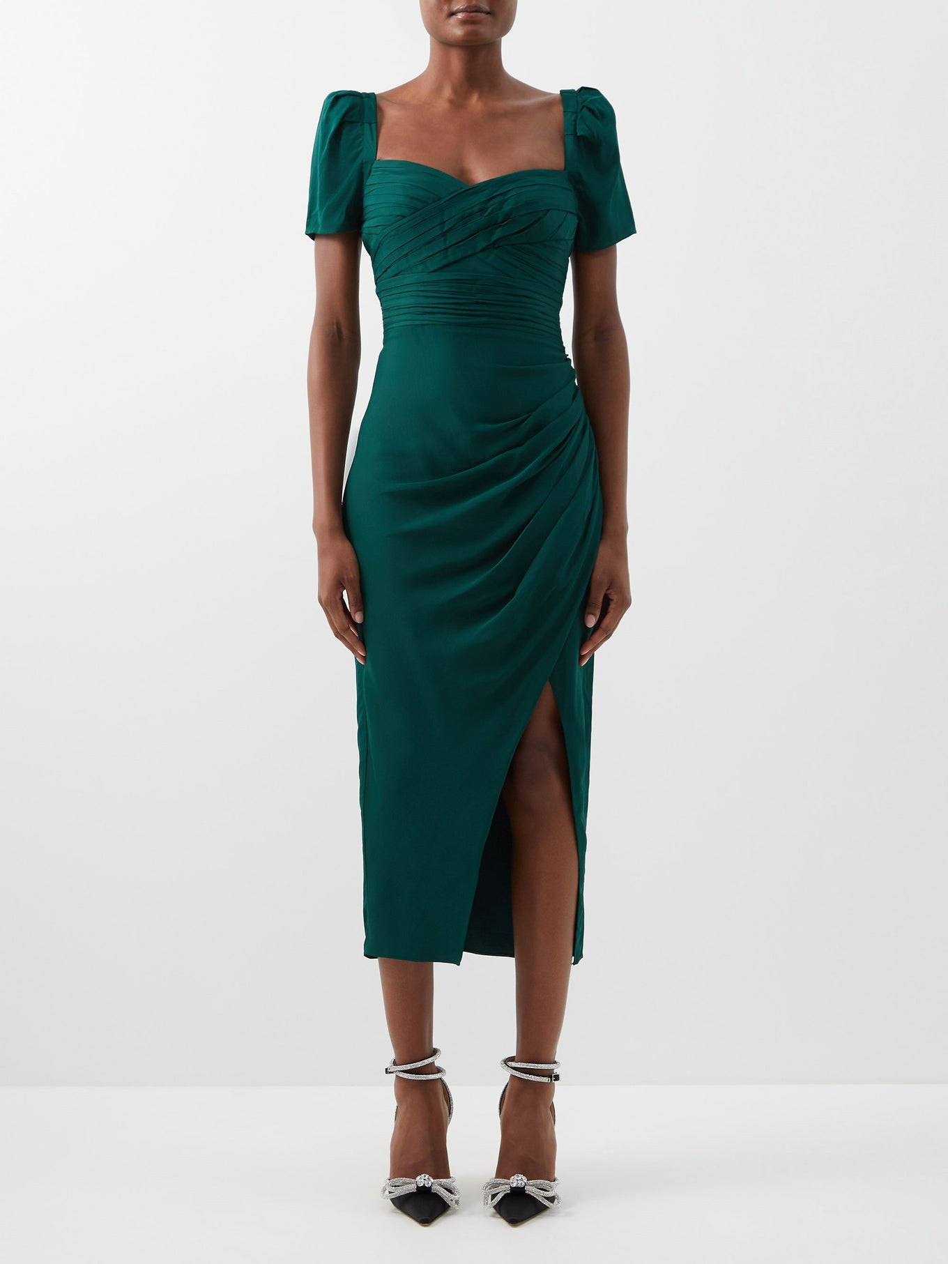 Sweetheart-neckline ruched twill midi dress | Self-Portrait | Matches (US)
