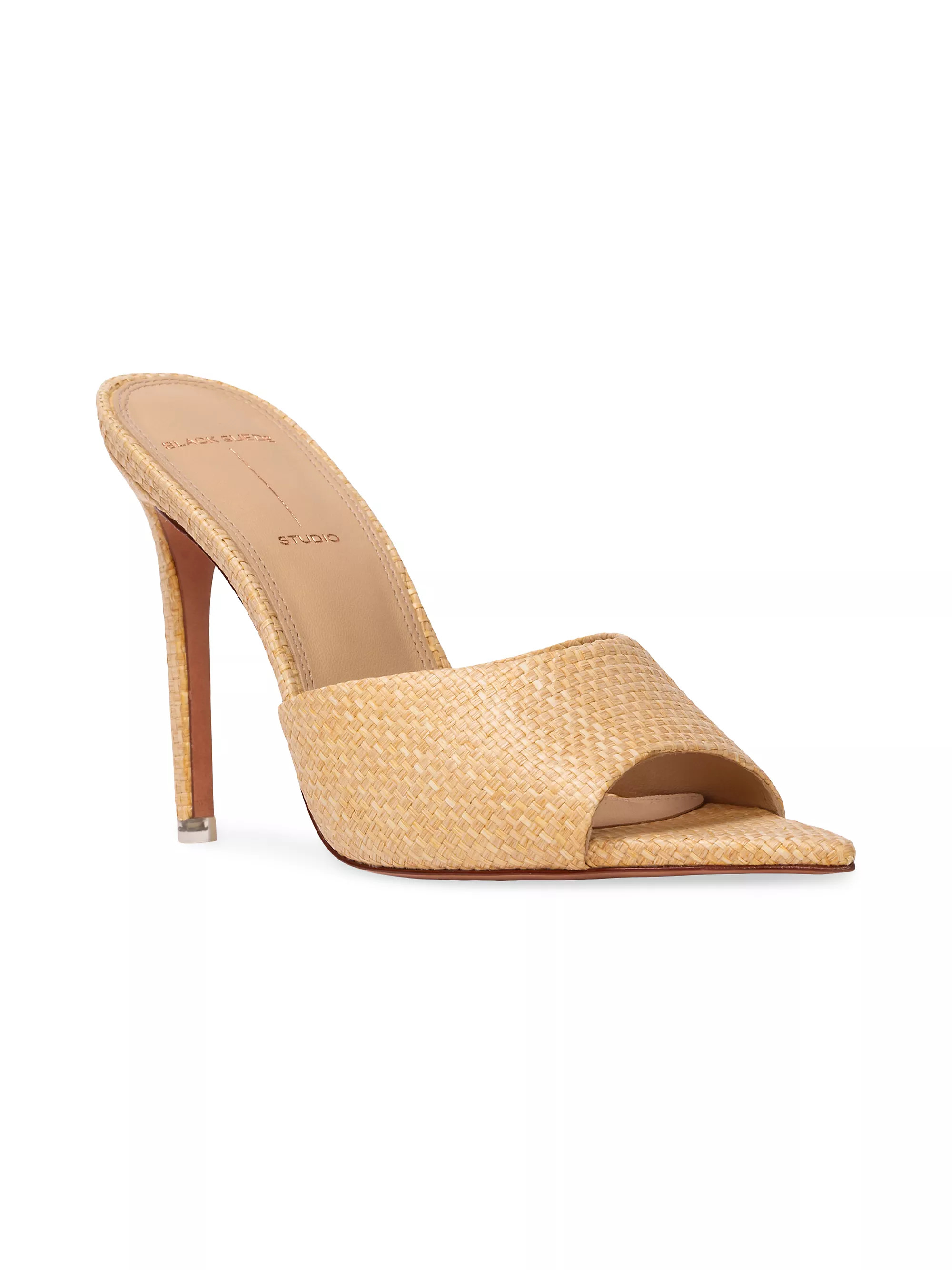 Black Suede StudioBella Raffia High Heel Mules | Saks Fifth Avenue