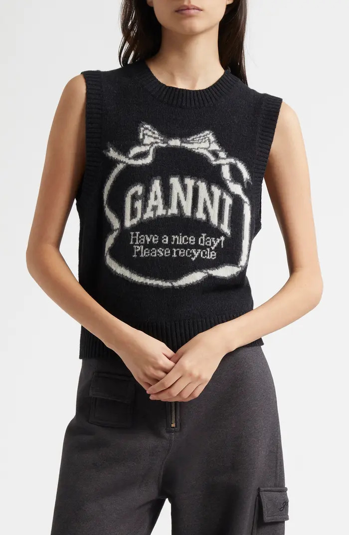 Ganni Logo Graphic Wool Blend Sweater Vest | Nordstrom | Nordstrom