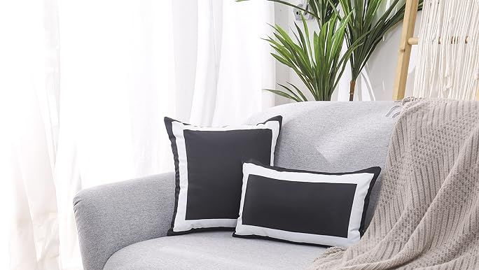 Pyonic Indoor/Outdoor Waterproof Throw Pillow Covers Lumbar/Rectangle Pillows Black and White Pil... | Amazon (US)