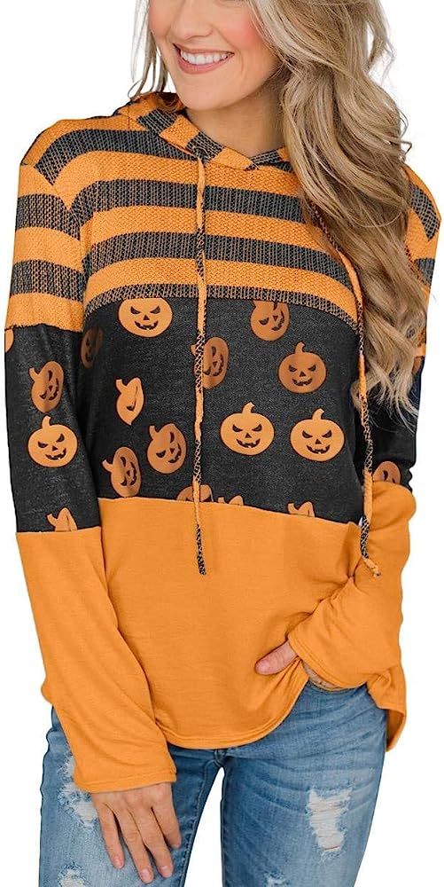 Lylinan Womens Hoodies Tops Casual Long Sleeve Color Block Drawstring Tunic Sweatshirt Pullover B... | Amazon (US)