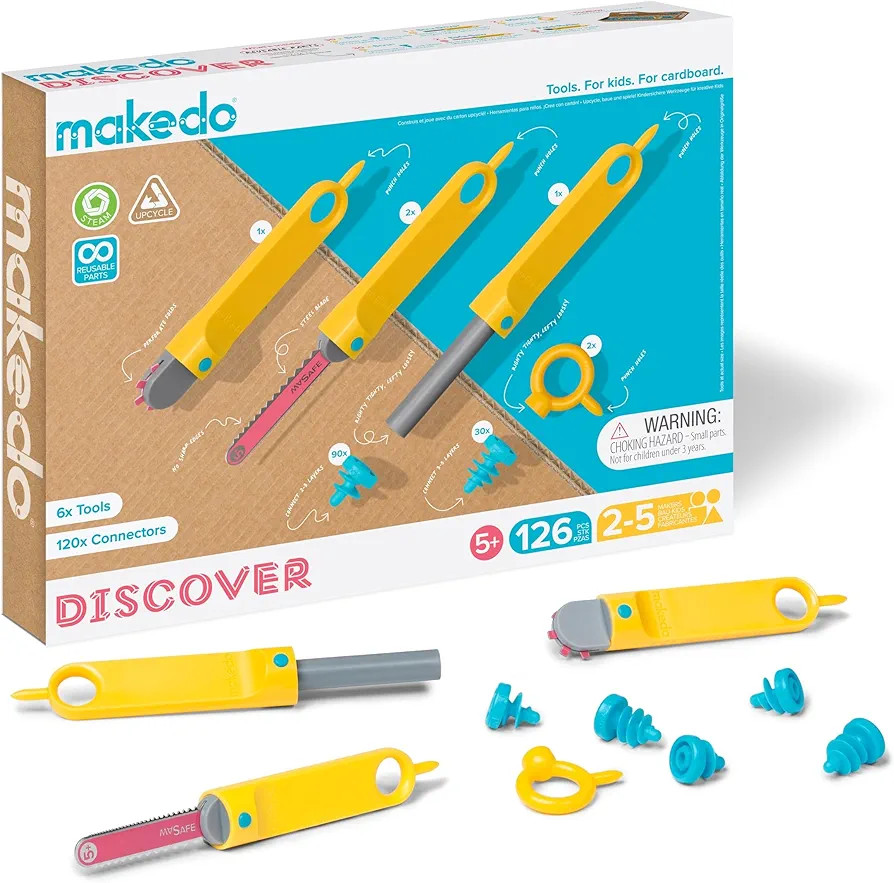 Makedo Discover | Upcycled Cardboard Construction Tool Kit in Small Toolbox (126 Pieces) | STEM +... | Amazon (US)