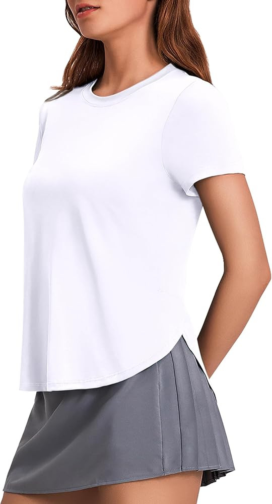 PINSPARK Workout Tops for Women UPF 50+ Yoga Shirts Short Sleeve Athletic Tops with Side Slits Ru... | Amazon (US)