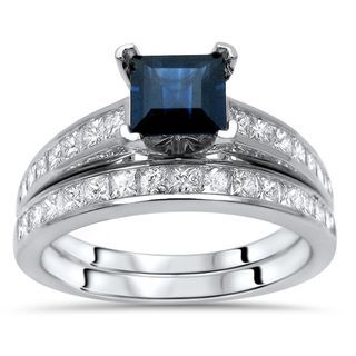 14k White Gold 1ct TDW Diamond Princess-cut Sapphire Ring Set (G-H, SI1-SI2) (5) | Bed Bath & Beyond