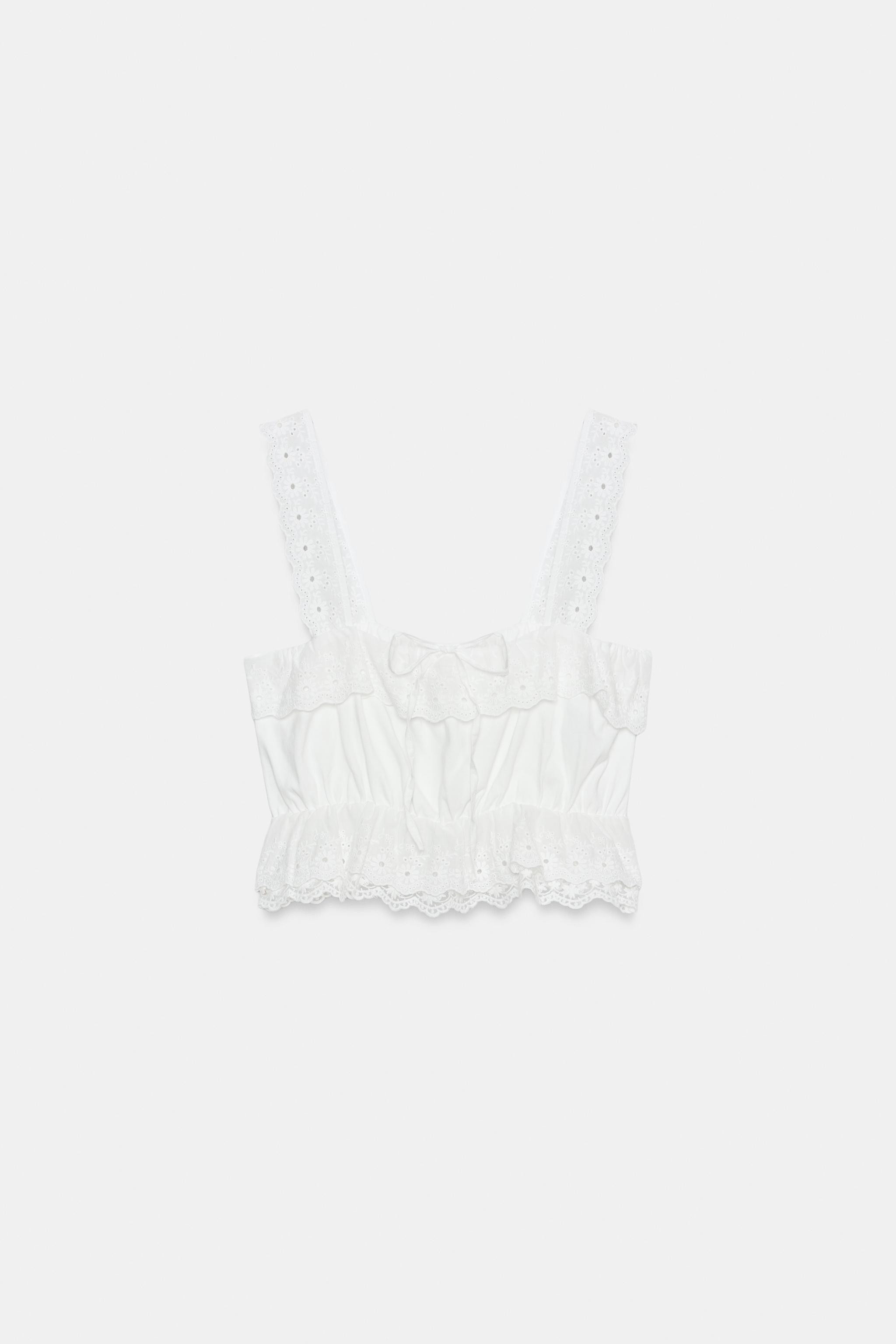 EMBROIDERED EYELET CROP TOP | Zara US