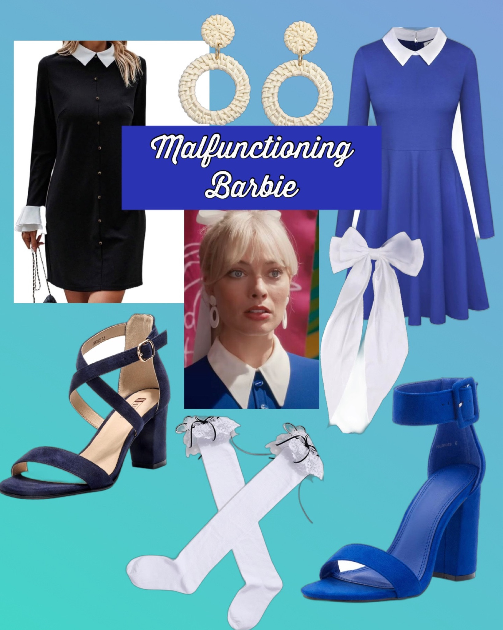 Halloween Costume Ideas: Malfunctioning cellulite thoughts of death flat foot Barbie. Visit Real Barbie, High Heel or Birkenstock, Real World or Regular Life, Red Pill or Blue Pill, Royal Blue Dress with Ruffle Sleeves, White Collar, White Bow, earrings, heels, and buttons 
Pink, Barbie Land, Barbie World, Malibu Beach, Dream House, decor, girly, sweet, sugar and spice,

#LTKSeasonal #LTKHoliday