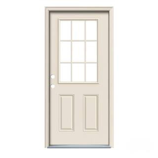 JELD-WEN 32 in. x 80 in. Primed Right-Hand Inswing 9 Lite Clear Steel Prehung Entry Door with Bri... | The Home Depot