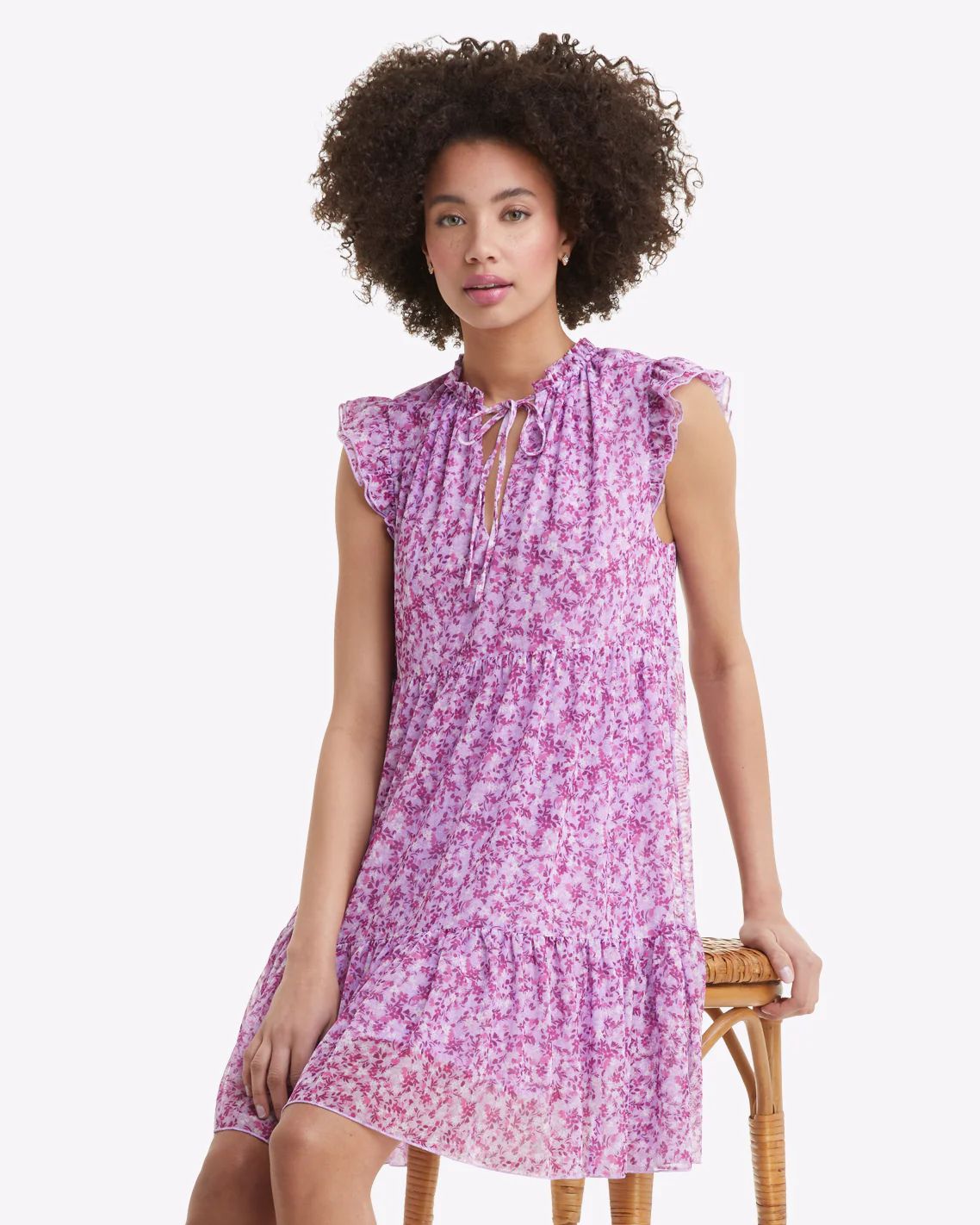 Connie Flutter Sleeve Dress in Lilac Floral | Draper James (US)