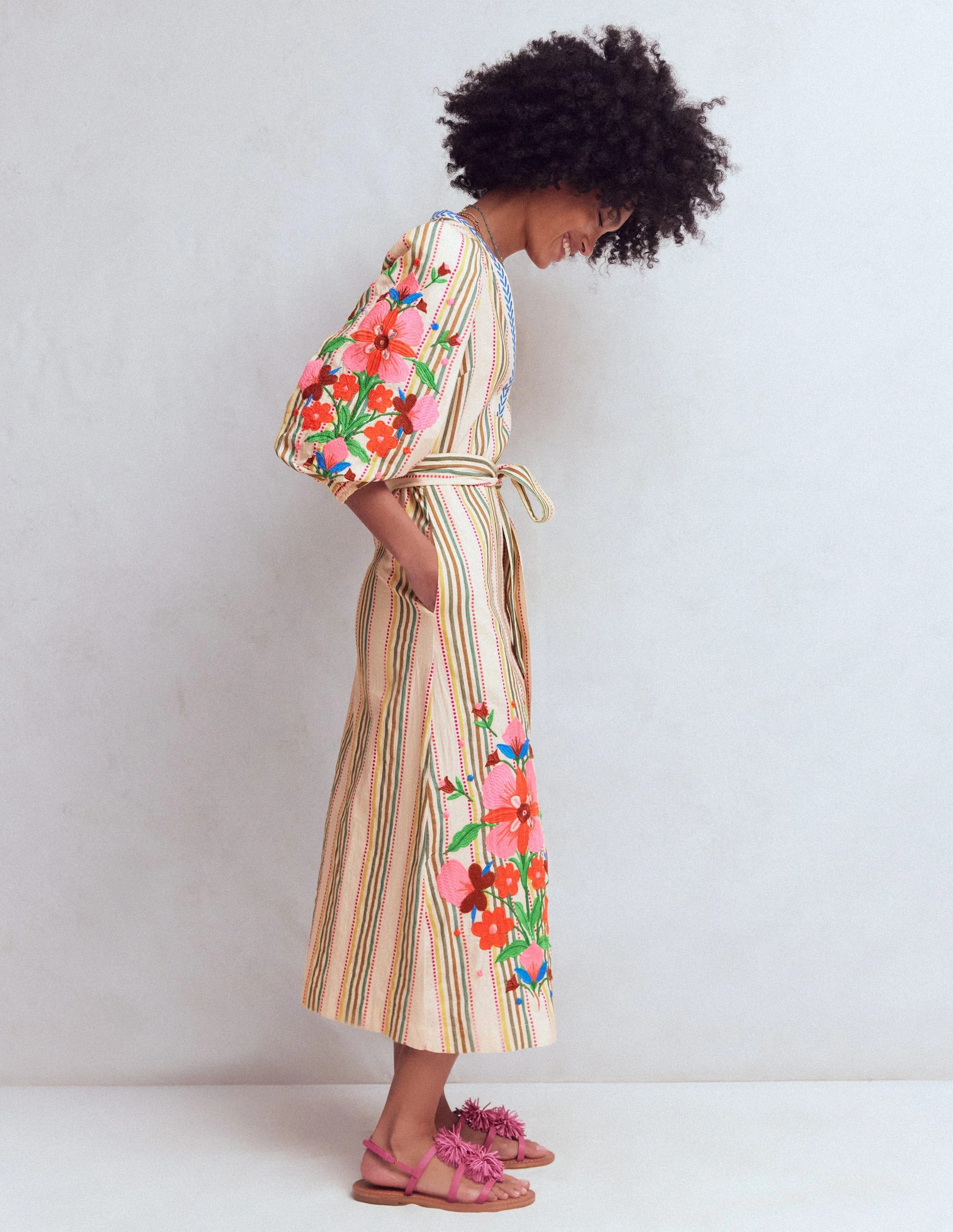 Octavia Cotton Dress-Multi Embroidery Stripe | Boden (US)