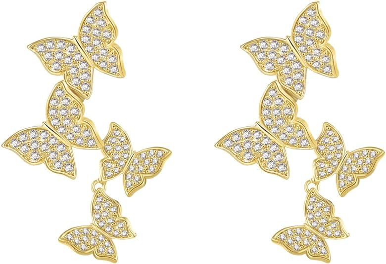 MAARRING Butterfly Earring Necklace Bracelet Set - 14K Gold Plated Dainty Butterfly Jewelry Set w... | Amazon (US)