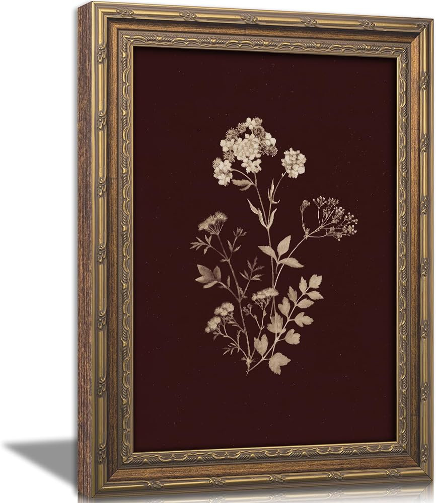 Vintage Gold Framed Wall Art, Moody Botanical Flower Oil Painting Canvas Prints, Burgundy Wildflo... | Amazon (US)