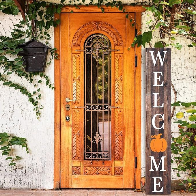 Fall Welcome Porch Sign 47" Autumn Pumpkin Front Door Decoration Wooden Large Rustic Outdoor Fall... | Amazon (US)