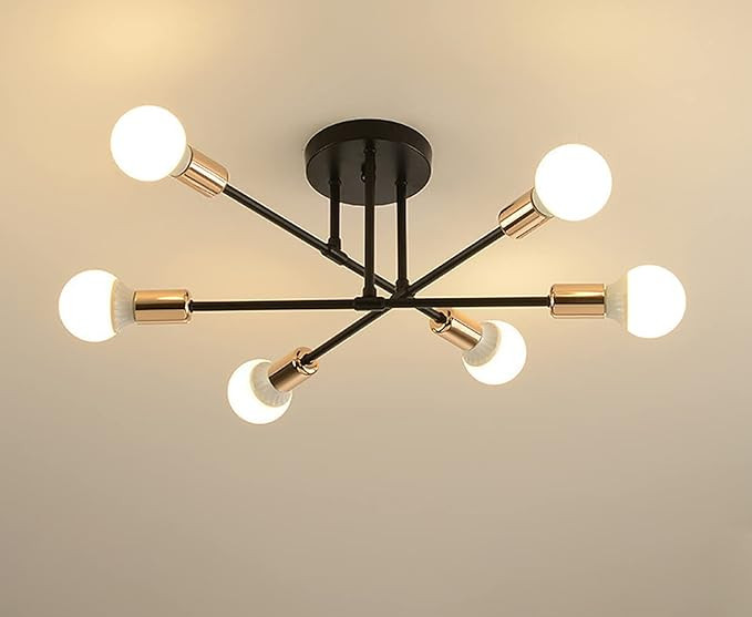 Modern Chandelier with 6 Bulb Holders, Ceiling Light Fixture for Bedroom,Dining Room,Kitchen,Livi... | Amazon (CA)