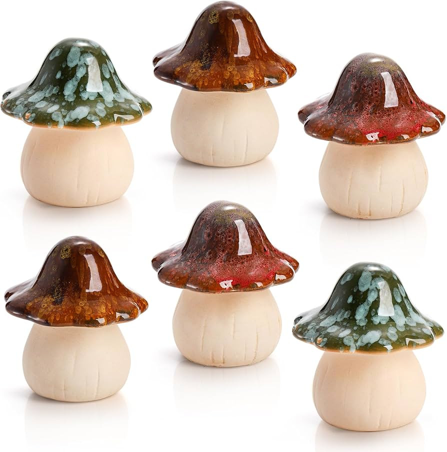 Peohud 6 Pack Ceramic Mushroom for Garden, Lawn Ornament Mushroom Statue Decor for Fairy Garden, ... | Amazon (US)