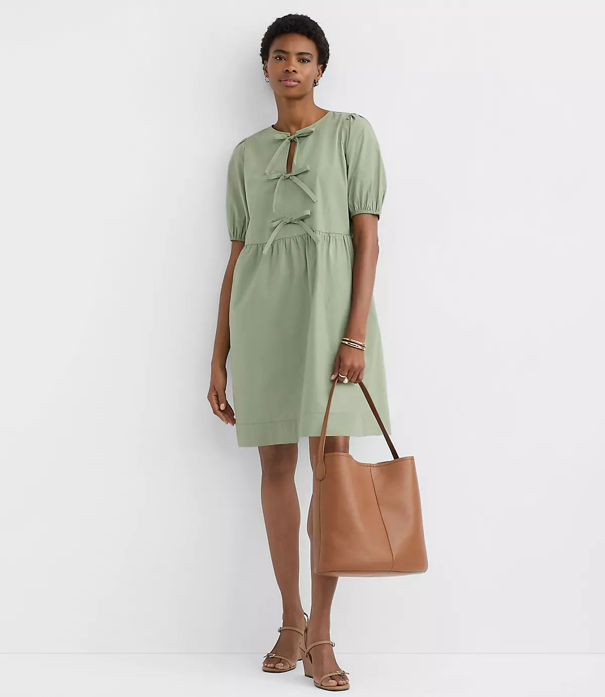 Poplin Bow Mini Pocket Dress | LOFT