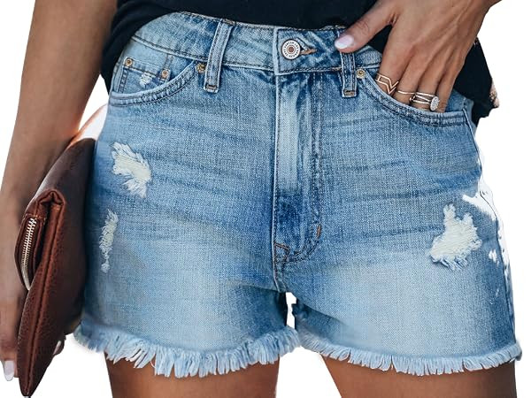 ZOLUCKY Women's Casual Summer Denim Shorts Mid Waisted Stretchy Ripped Jean Shorts with Pockets | Amazon (US)