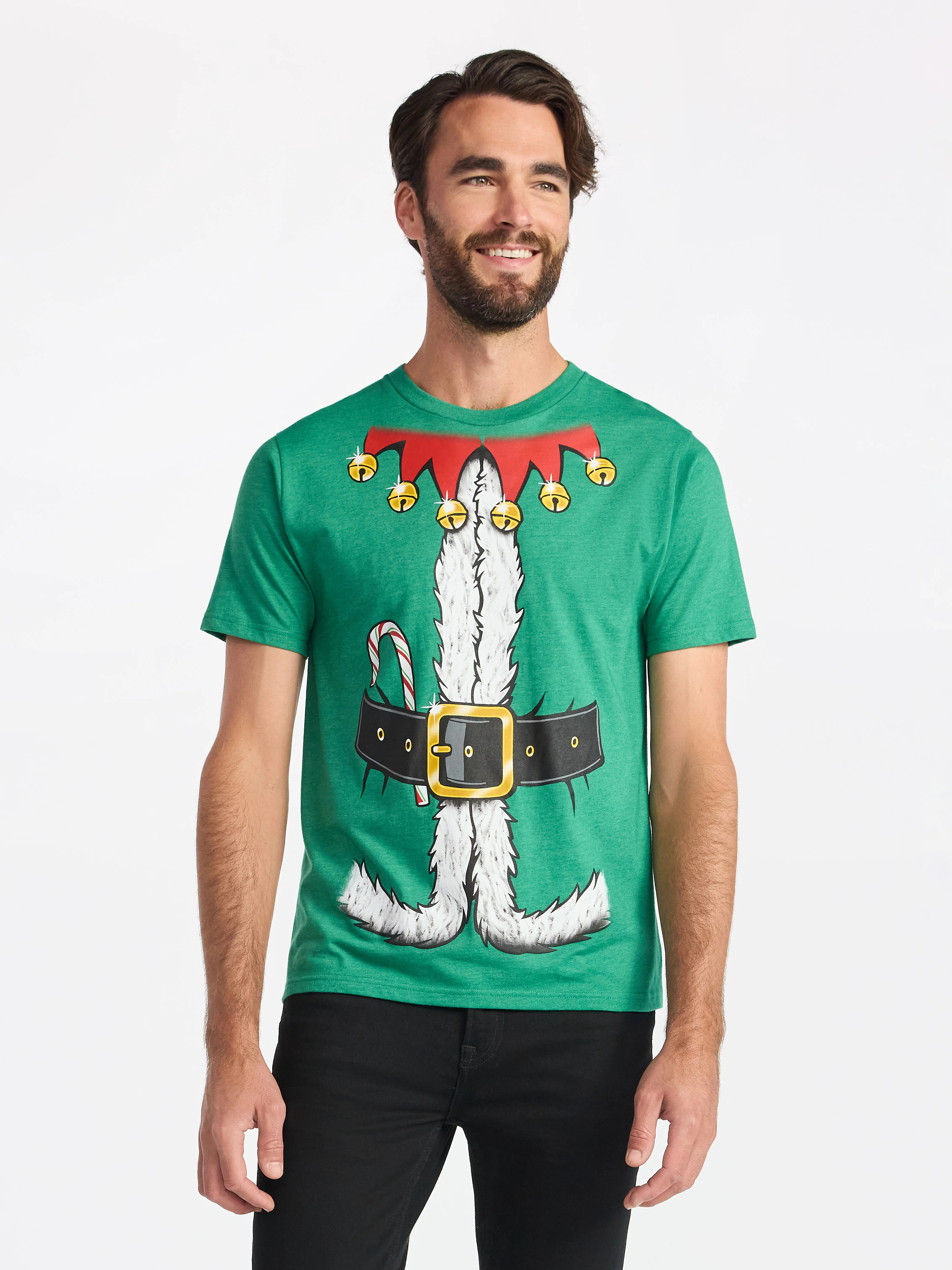 Christmas Men's and Big Men's Elf Suit Cosplay Little Helper Graphic Tee from Holiday Time, Sizes... | Walmart (US)