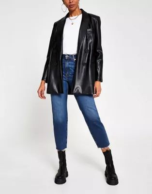 River Island Blair high rise straight cut jeans in dark blue | ASOS (Global)