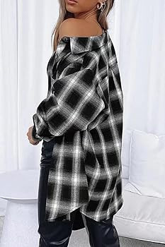 CHYRII Womens Button Down Flannel Shirts Long Sleeve Plaid Shackets Business Casual Blouse Top | Amazon (US)
