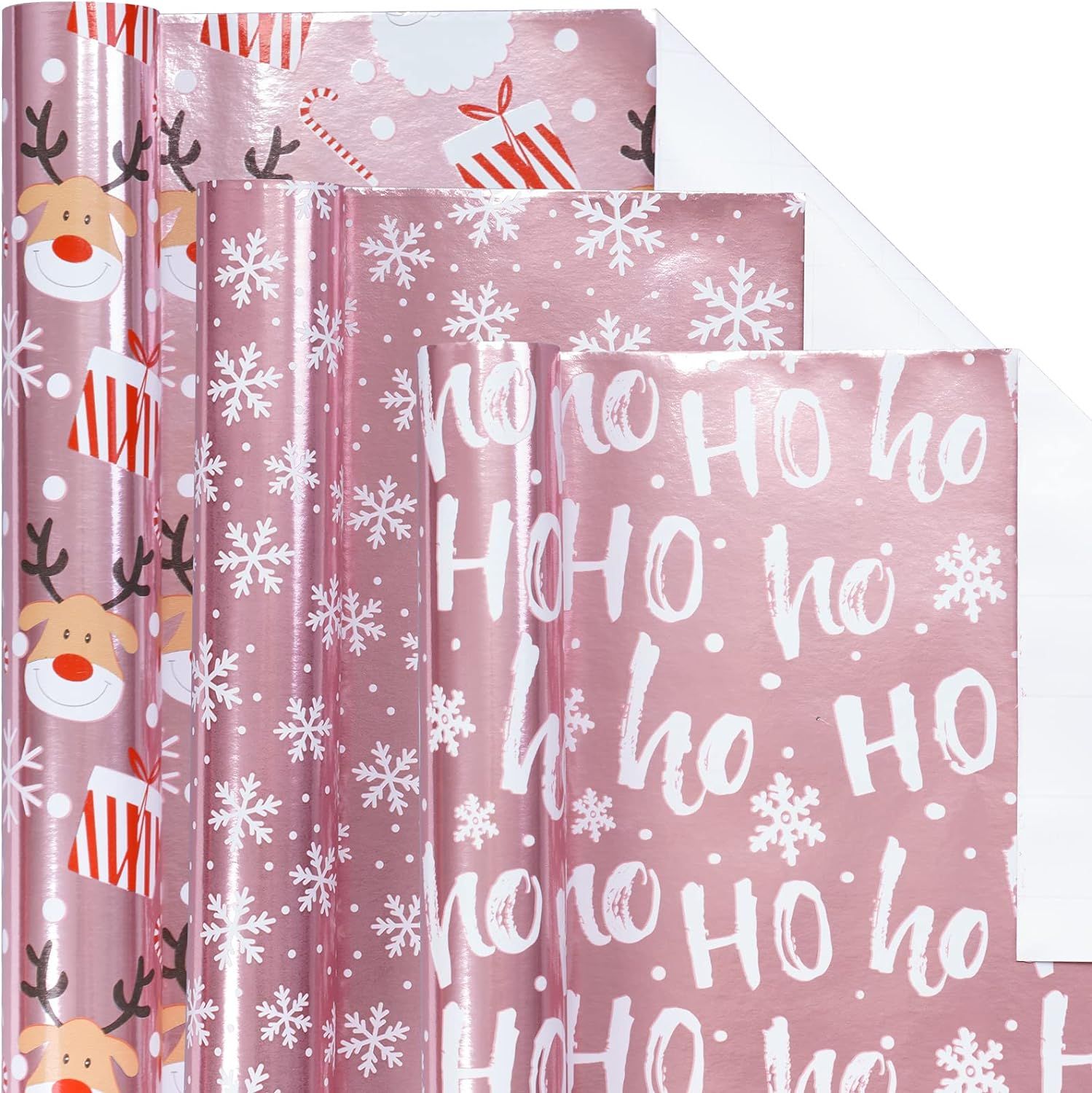 LeZakaa Christmas Wrapping Paper Mini Roll, Pink Metallic Foil Shine Paper - Snowflakes/Santa Cla... | Amazon (US)