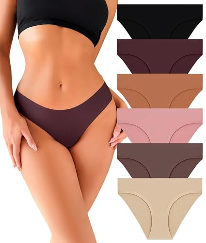 Seamless Underwear for Women Soft No Show Panties Sexy High Cut Invisible Hipster Silky Cheeky Ladies Bikini 6 Pack | Amazon (US)