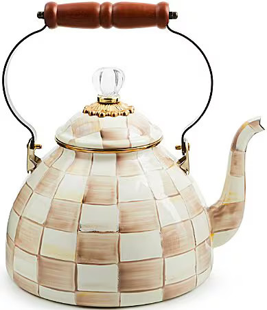 MacKenzie-Childs Check Enamel 3-Quart Tea Kettle - Mocha Check | Dillard's