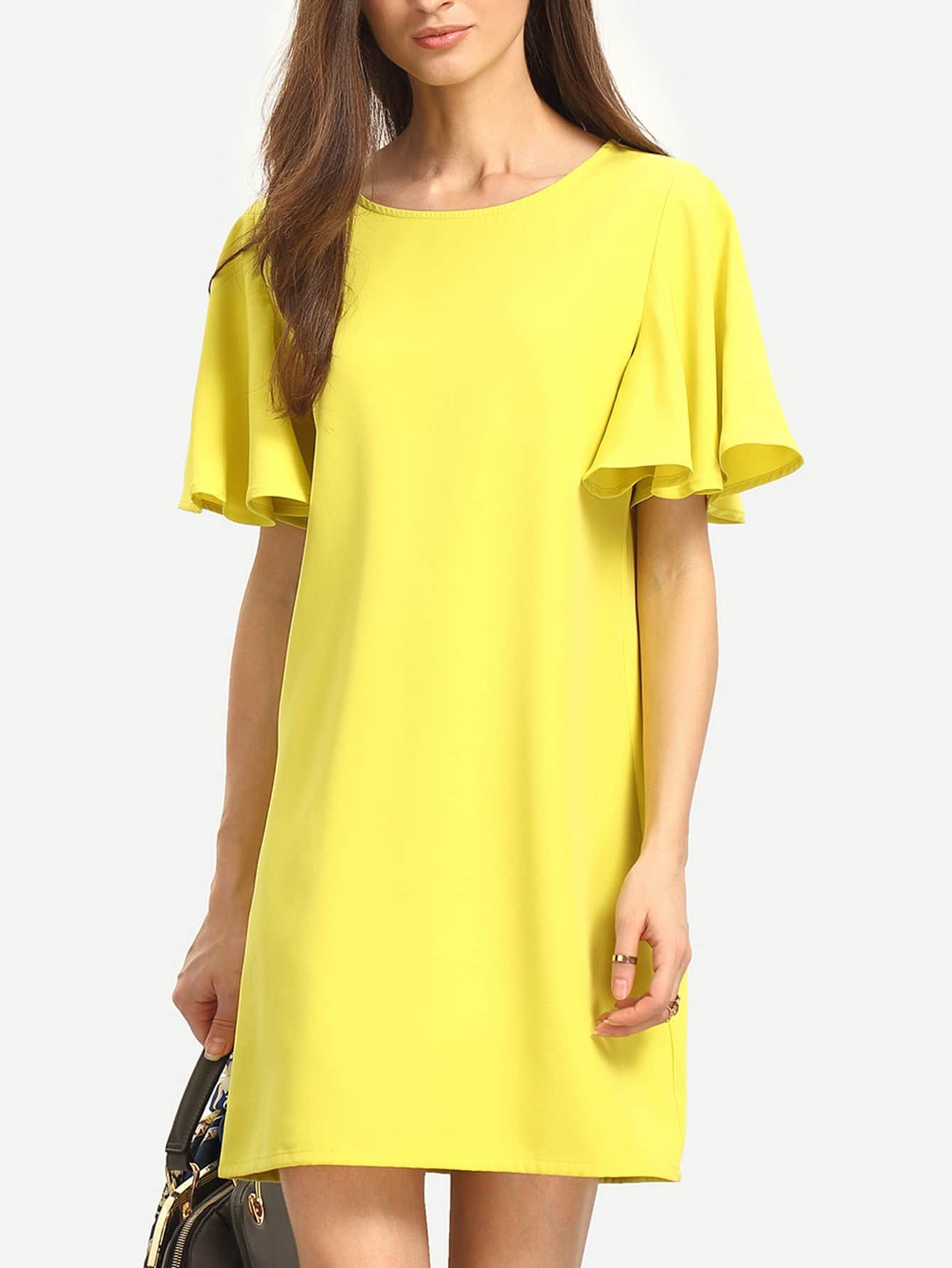 Yellow Short Sleeve Shift Dress | ROMWE