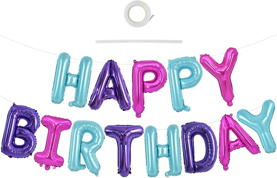 TONIFUL Happy Birthday Balloons Banner with Ribbon Straw,16 Inch Mylar Letters Birthday Sign Bann... | Amazon (US)