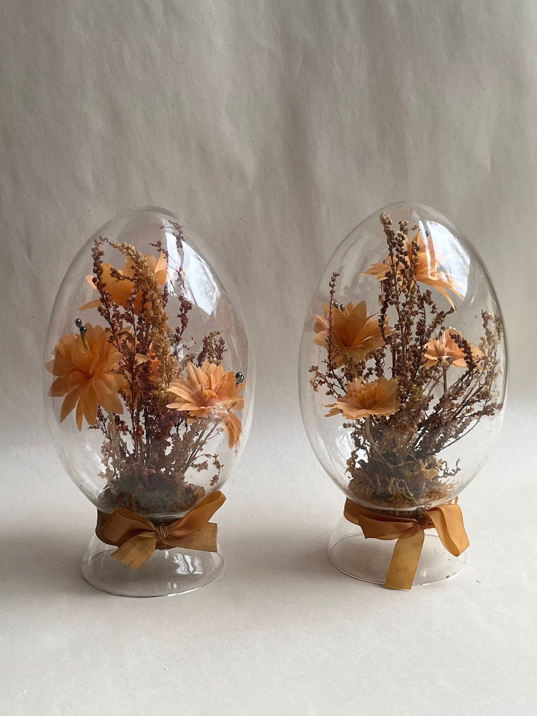Vintage Boho Glass Egg Diorama Orange Flower Arrangement Pair - Etsy | Etsy (US)