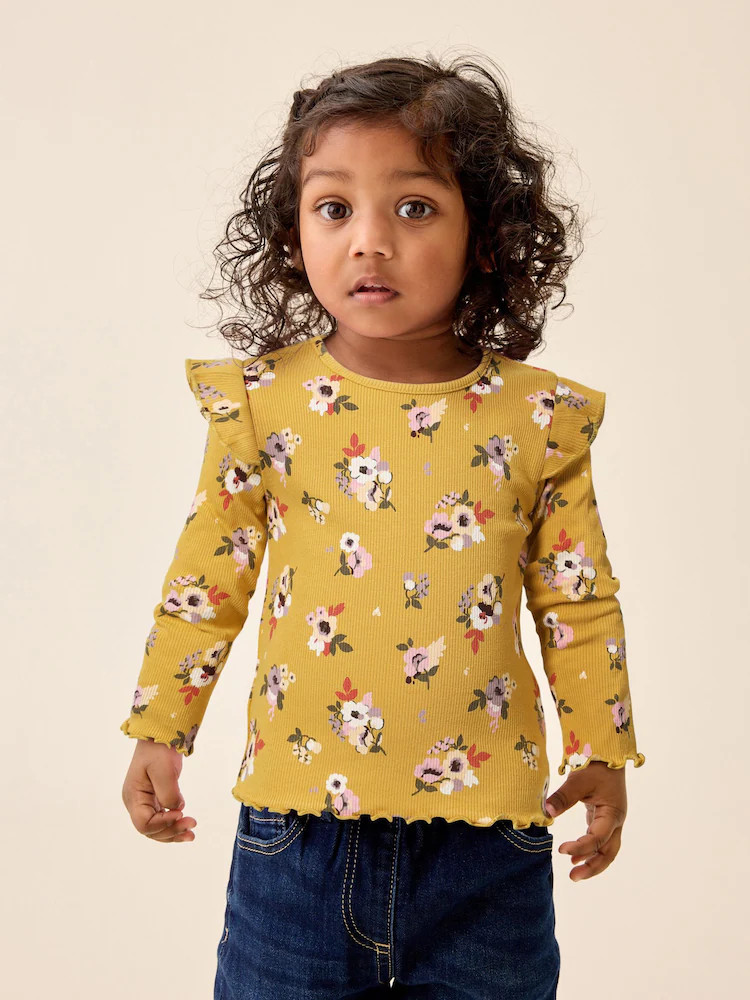 Green Pink Floral Rib Long Sleeve T-Shirt (3mths-7yrs) | Next US