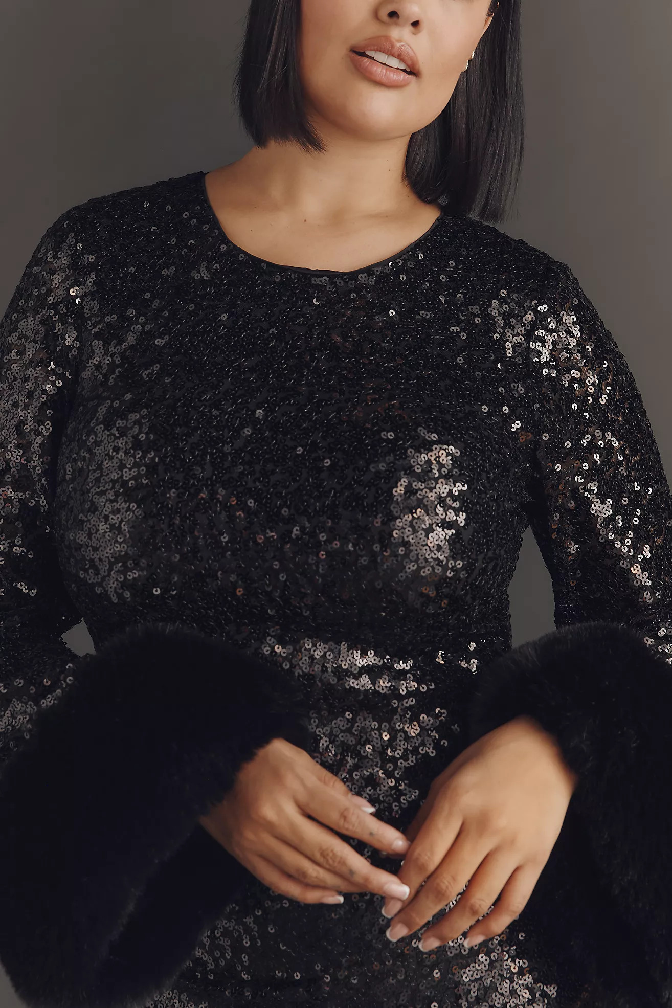 Hutch Long-Sleeve Faux Fur Trim Sequin Mini Dress | Anthropologie (US)