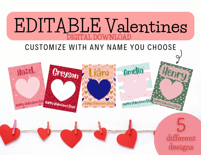 EDITABLE Valentines 5 Designs CUSTOMIZABLE - Etsy | Etsy (US)