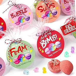 Valentines Day Gifts for Kids - 24 Pack Bath Bombs with Animal Toy Inside and Valentine's Cards -... | Amazon (US)