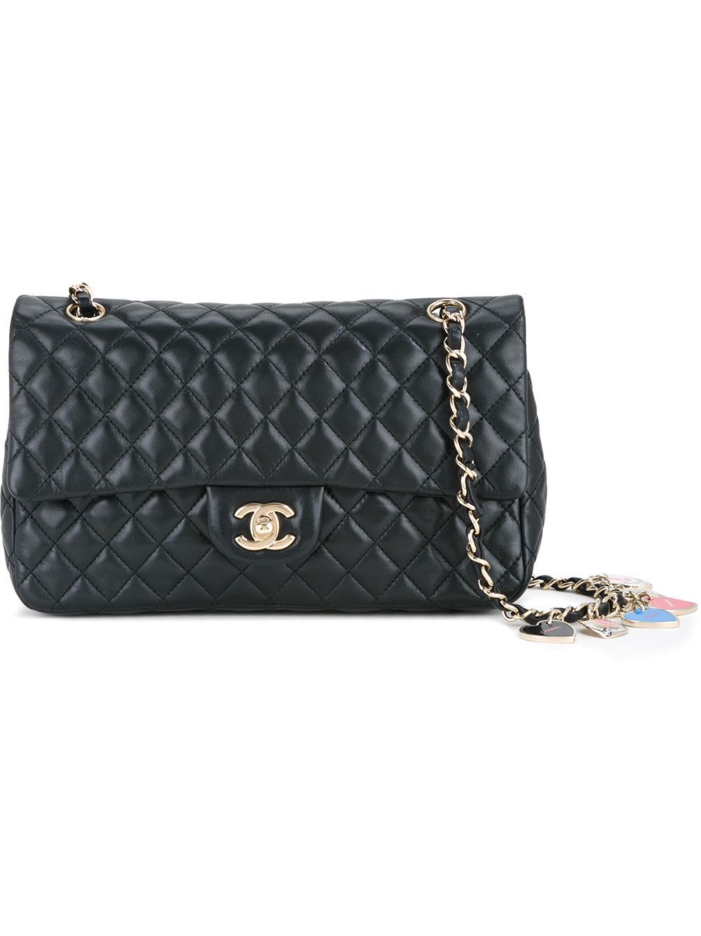 Chanel Vintage Valentine double chain shoulder bag - Black | FarFetch US