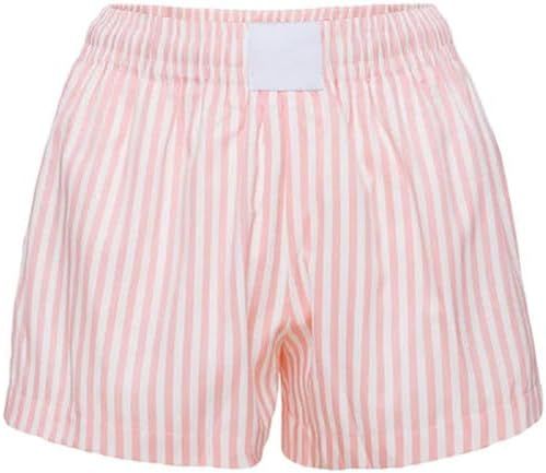 Y2k Plaid Boxer Shorts for Women Elastic Waist Pajama Shorts Button Front Lounge Shorts Cute Slee... | Amazon (US)
