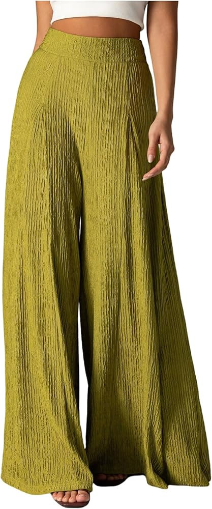 SOLY HUX Women's High Waisted Palazzo Pants Textured Wide Leg Flowy Trousers Vacation Outfit | Amazon (US)