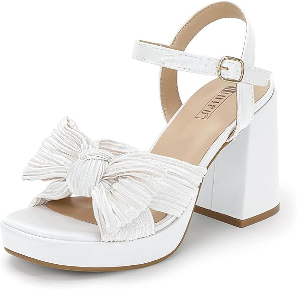 IDIFU IN4 Platform Chunky Block High Bow Heels Square Open Toe Slingback Heeled Sandals Bride Bri... | Amazon (US)