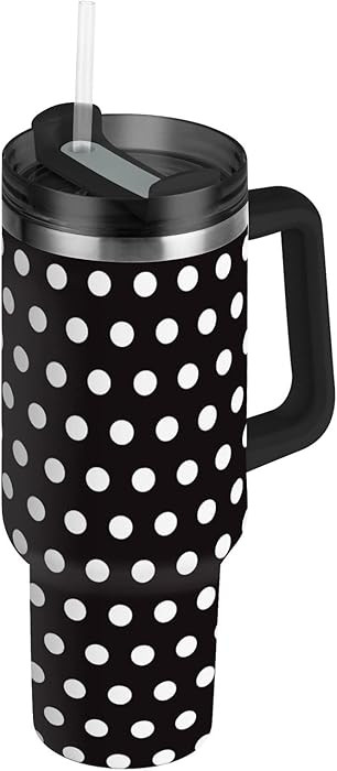 40 oz Tumbler Black Polka Dots Cute with Handle and Straw Lid Vacuum Stainless Steel Insulated Wa... | Amazon (US)
