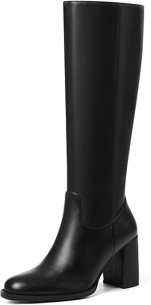 Synchoiss Knee High Boots for Women Chunky Heel Boots Round Toe Wide Calf Boots with Side Zipper ... | Amazon (US)