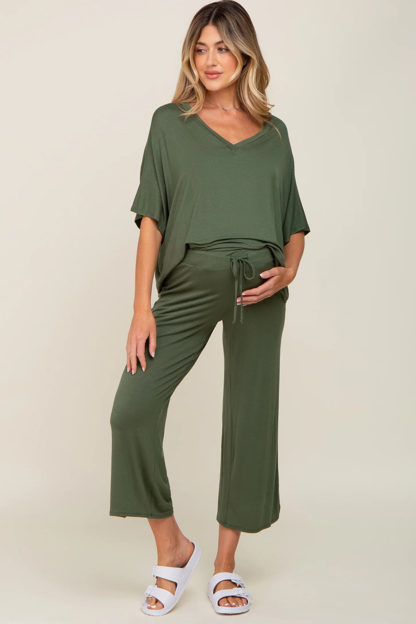 Olive Cropped Pant Maternity Set | PinkBlush Maternity